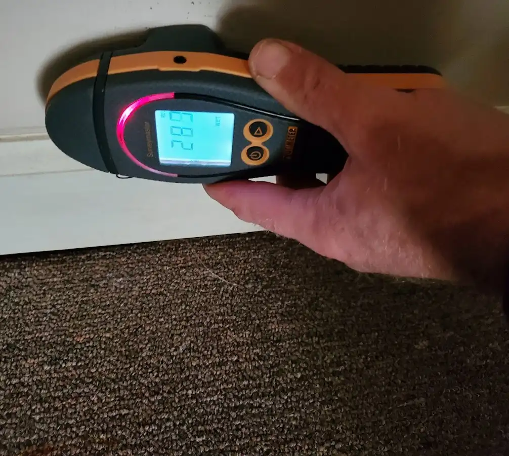 Moisture detection at baseboard during Burst Pipe Cleanup in Glassmanor